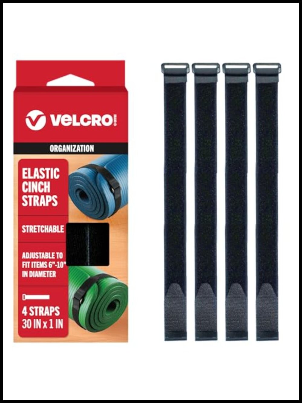 Elastic Cinch Straps with Buckle 30in Adjustable for Yoga Mat and Cable